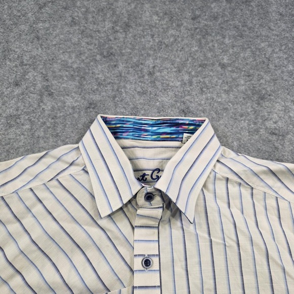 Robert Graham Shirt Mens Medium White Blue Striped Short Sleeve Button Up Cotton - Picture 5 of 15